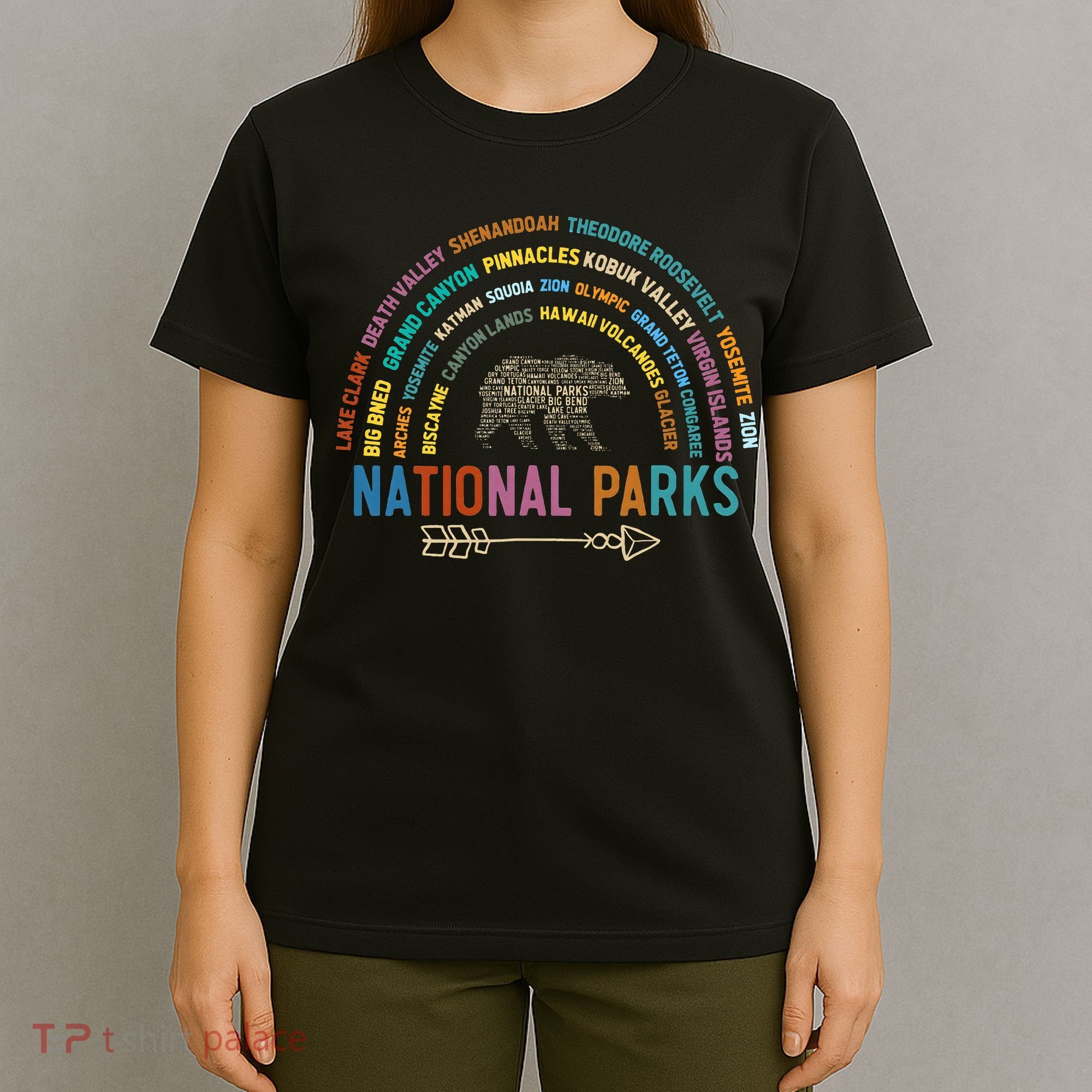 National Parks USA List Word Cloud Bear Camping T-Shirt