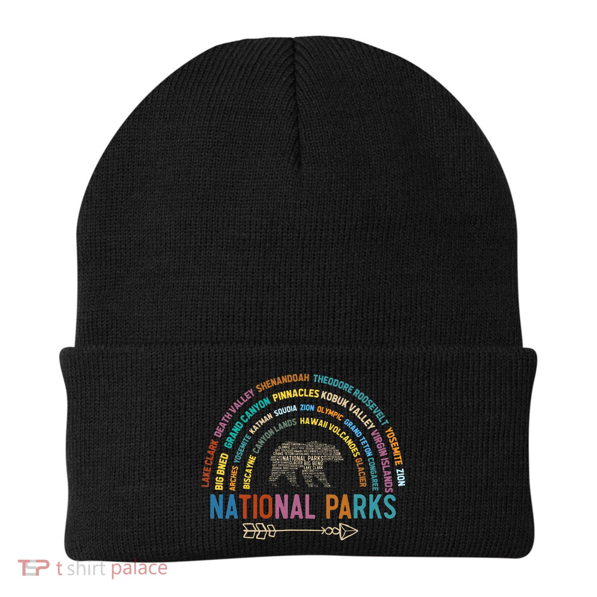 National Parks USA List Word Cloud Bear Camping Beanie