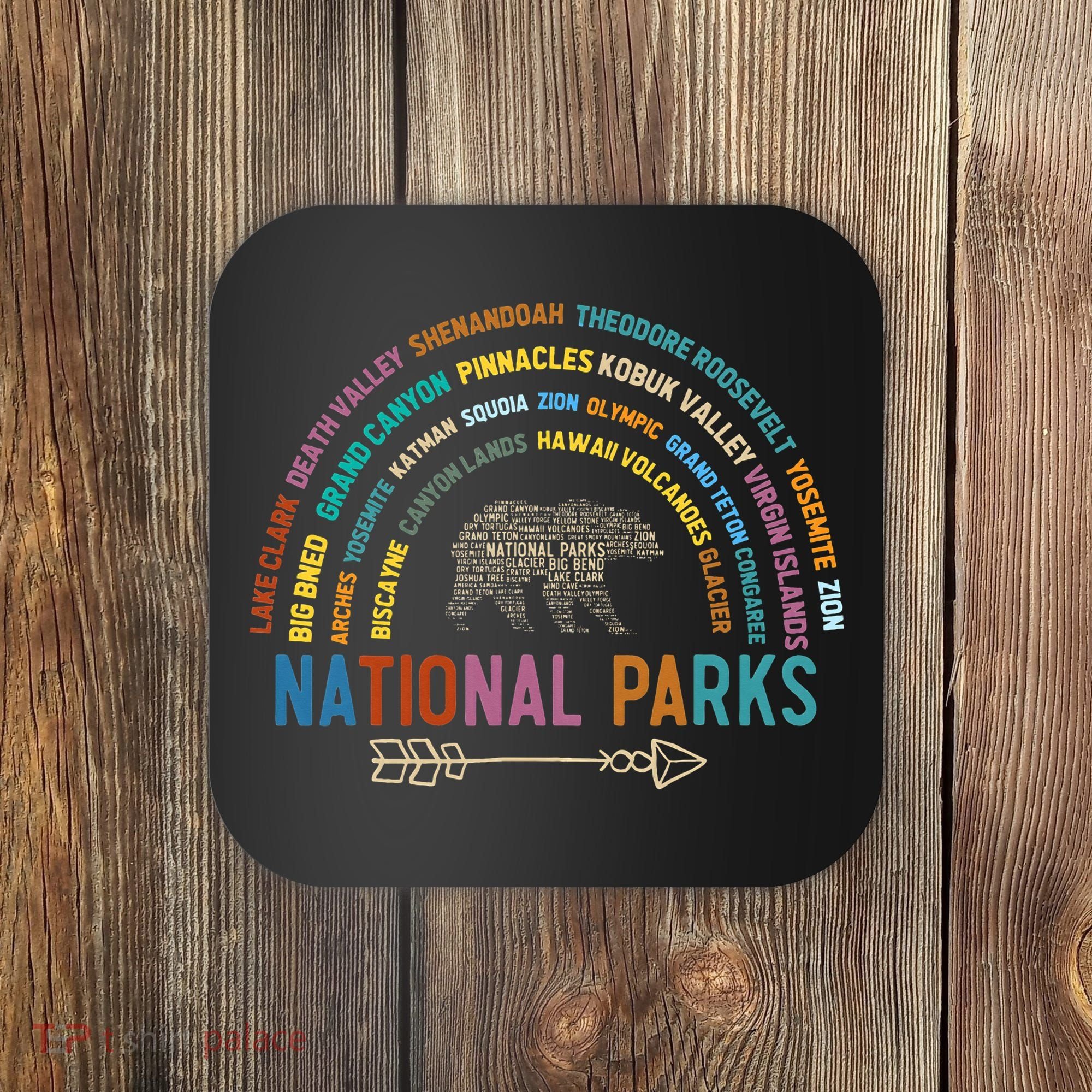 National Parks USA List Word Cloud Bear Camping Coaster