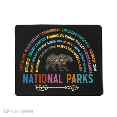 National Parks USA List Word Cloud Bear Camping Mousepad