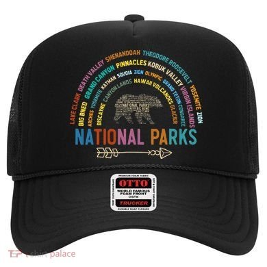 National Parks USA List Word Cloud Bear Camping Hat