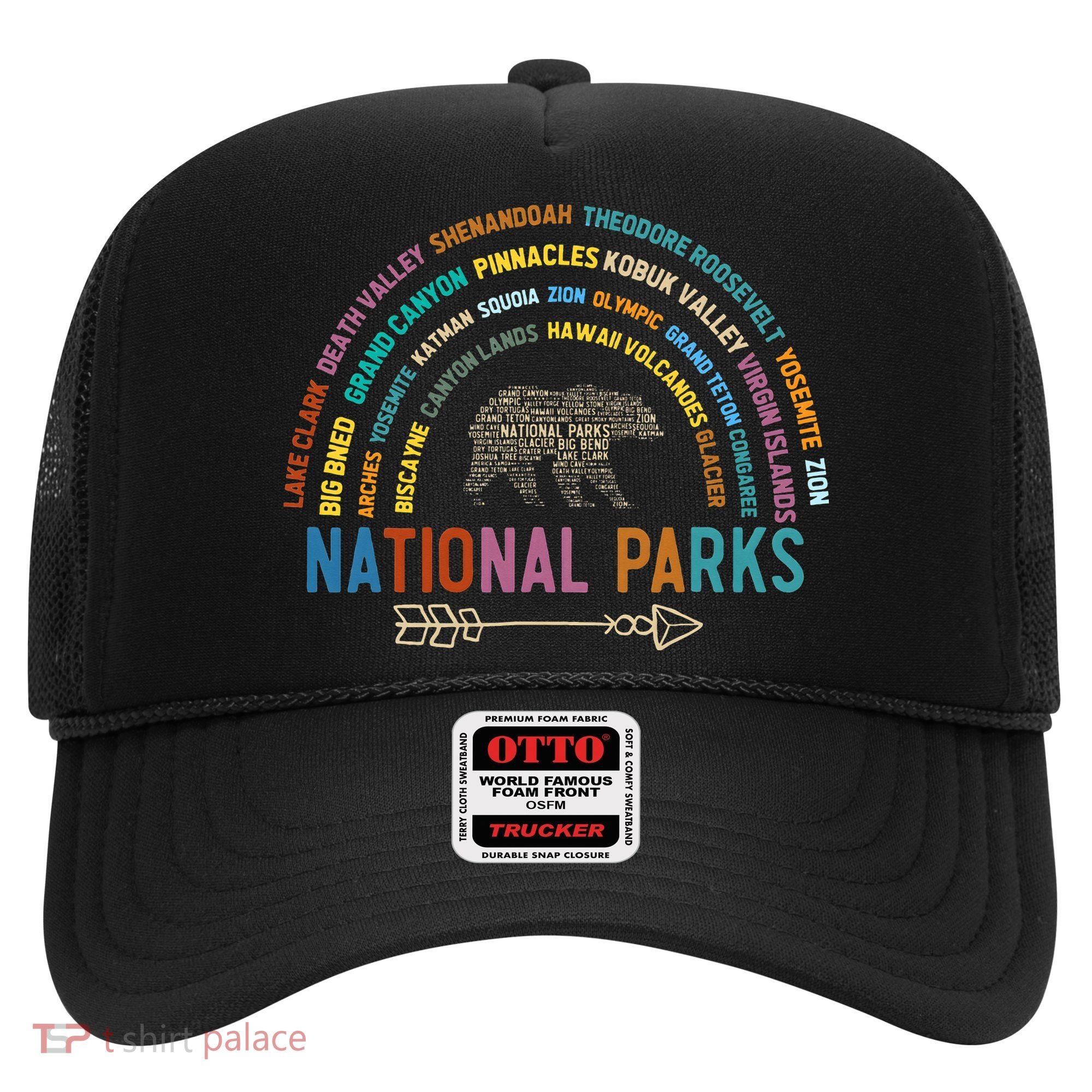 National Parks USA List Word Cloud Bear Camping Hat