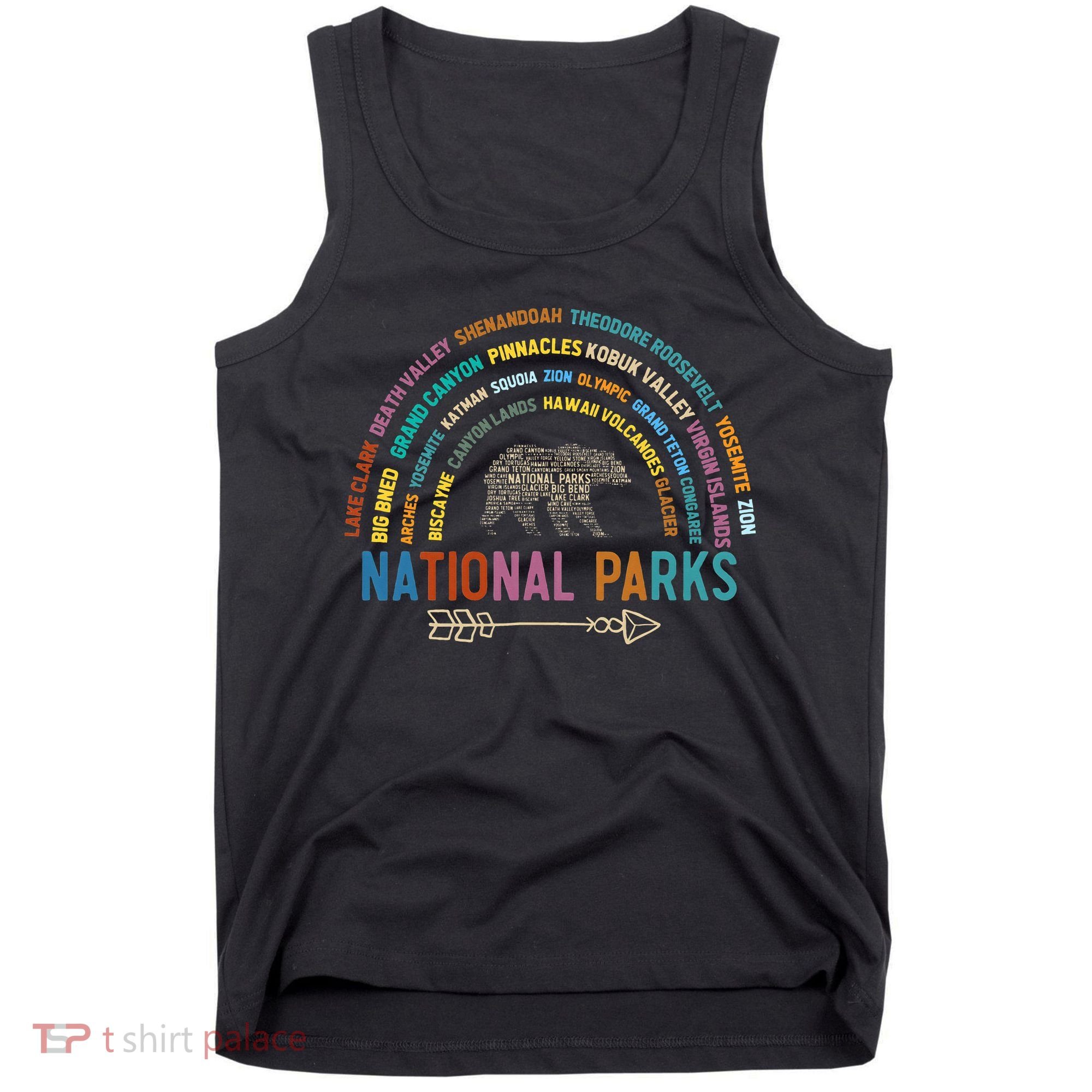 National Parks USA List Word Cloud Bear Camping Tank Top