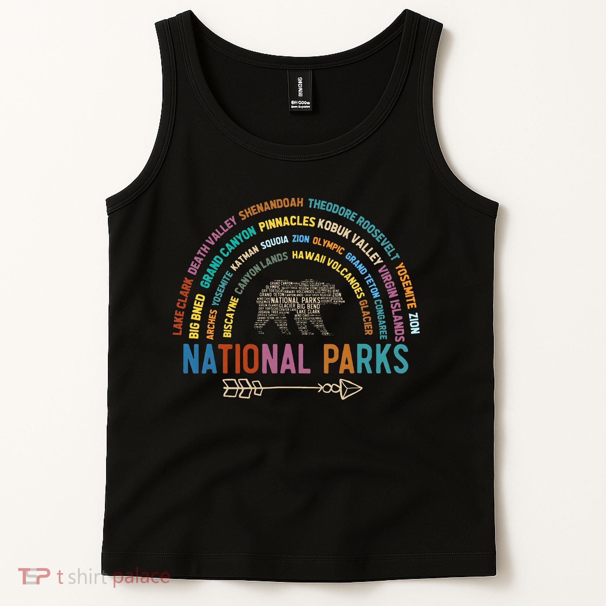 National Parks USA List Word Cloud Bear Camping Tank Top