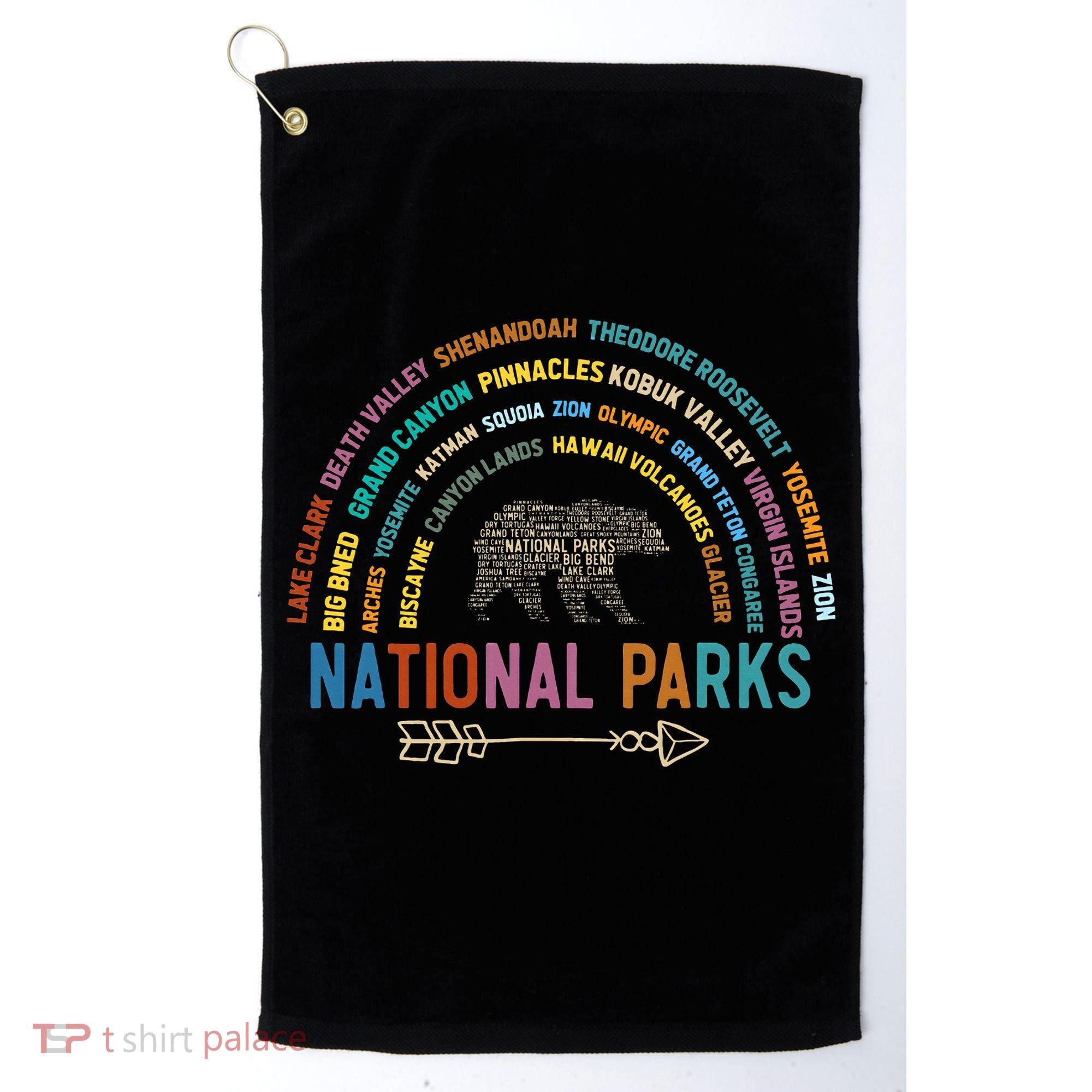 National Parks USA List Word Cloud Bear Camping Golf Towel