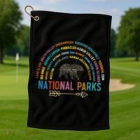 National Parks USA List Word Cloud Bear Camping Golf Towel thumb 1