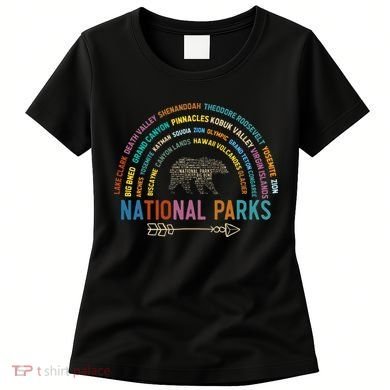 National Parks USA List Word Cloud Bear Camping Women's T-Shirt
