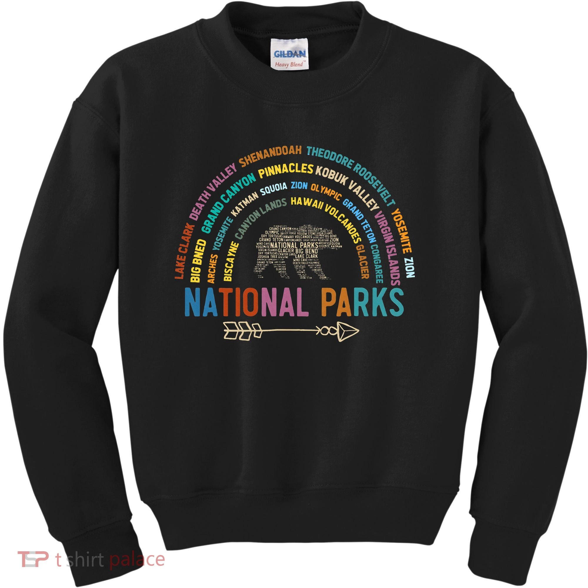 National Parks USA List Word Cloud Bear Camping Kids Sweatshirt