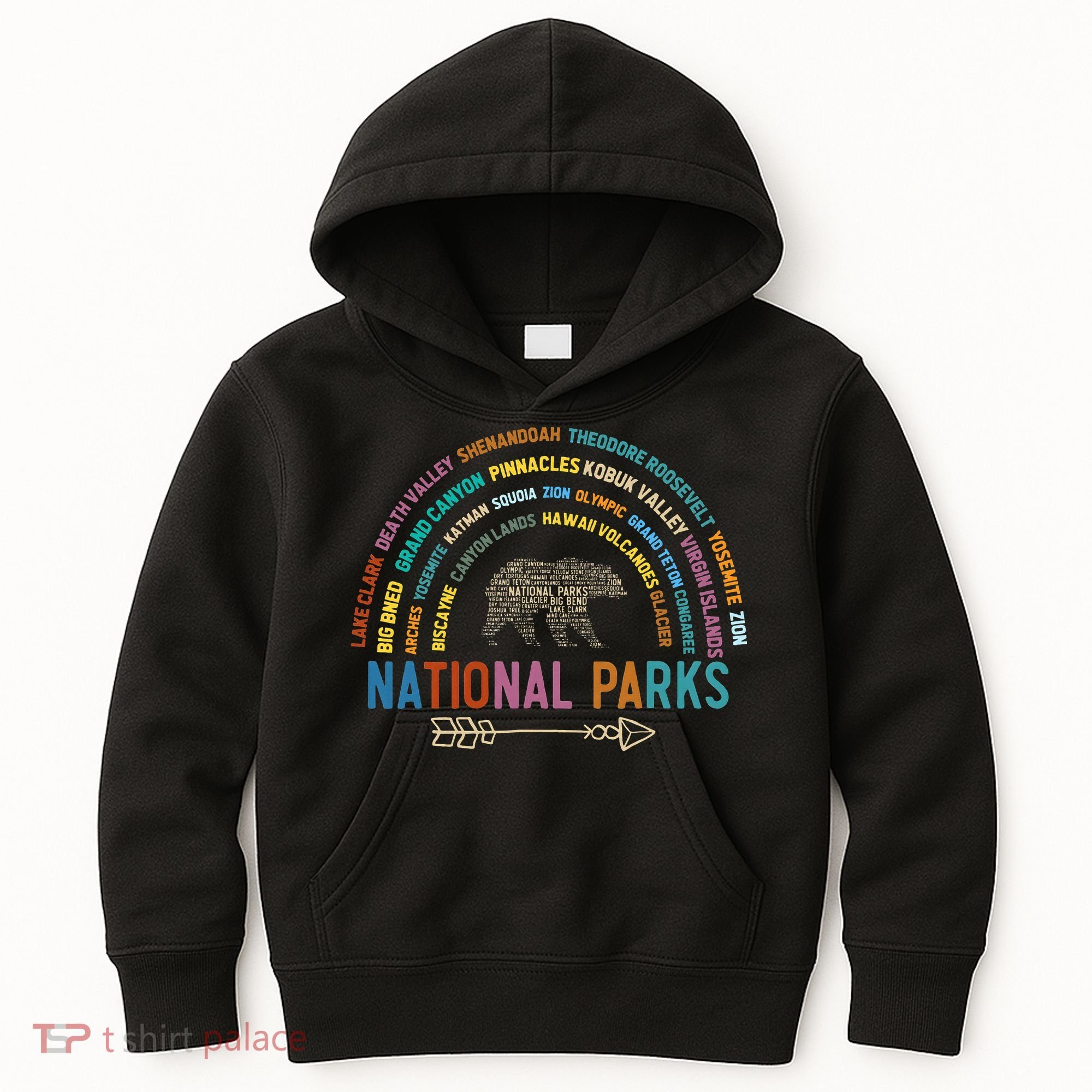 National Parks USA List Word Cloud Bear Camping Kids Hoodie