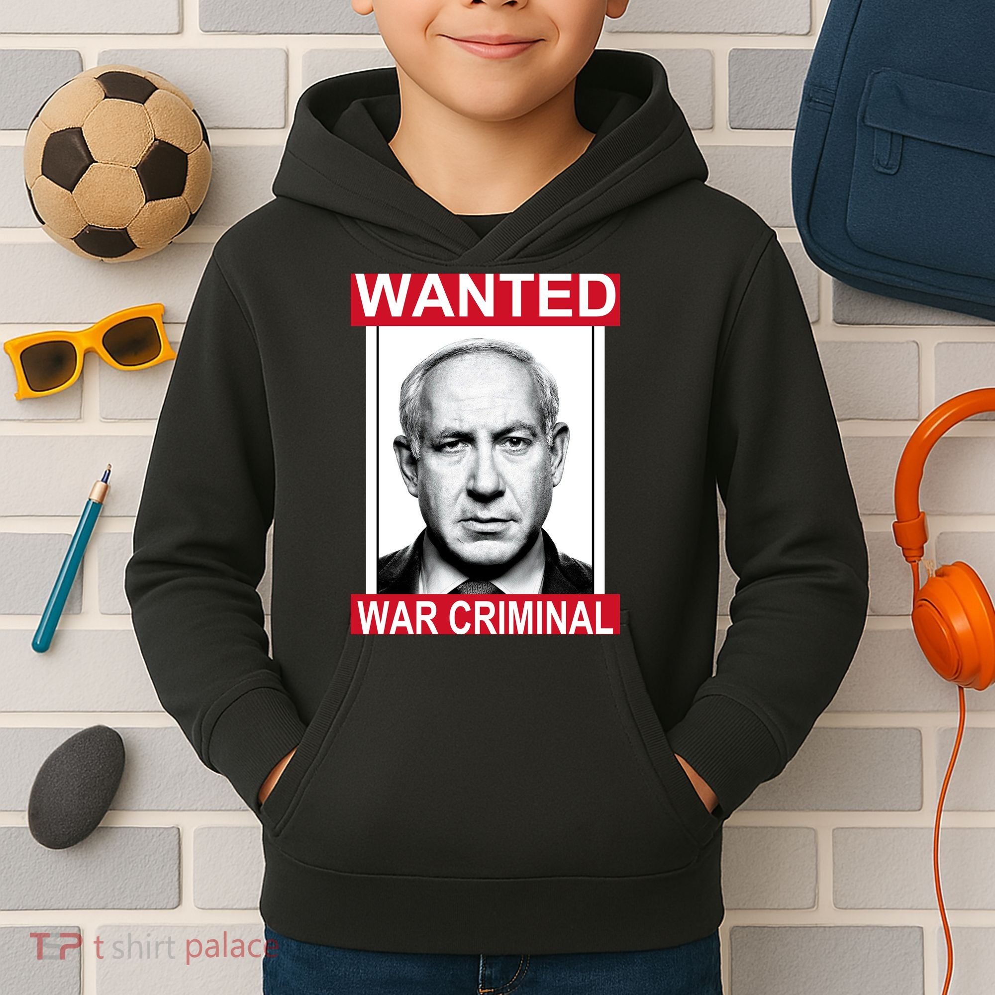 Netanyahu Parody Wanted Poster Bibi Kids Hoodie