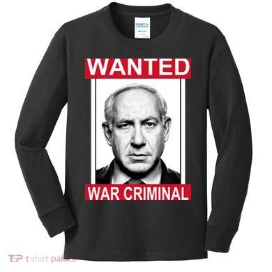Netanyahu Parody Wanted Poster Bibi Kids Long Sleeve Shirt