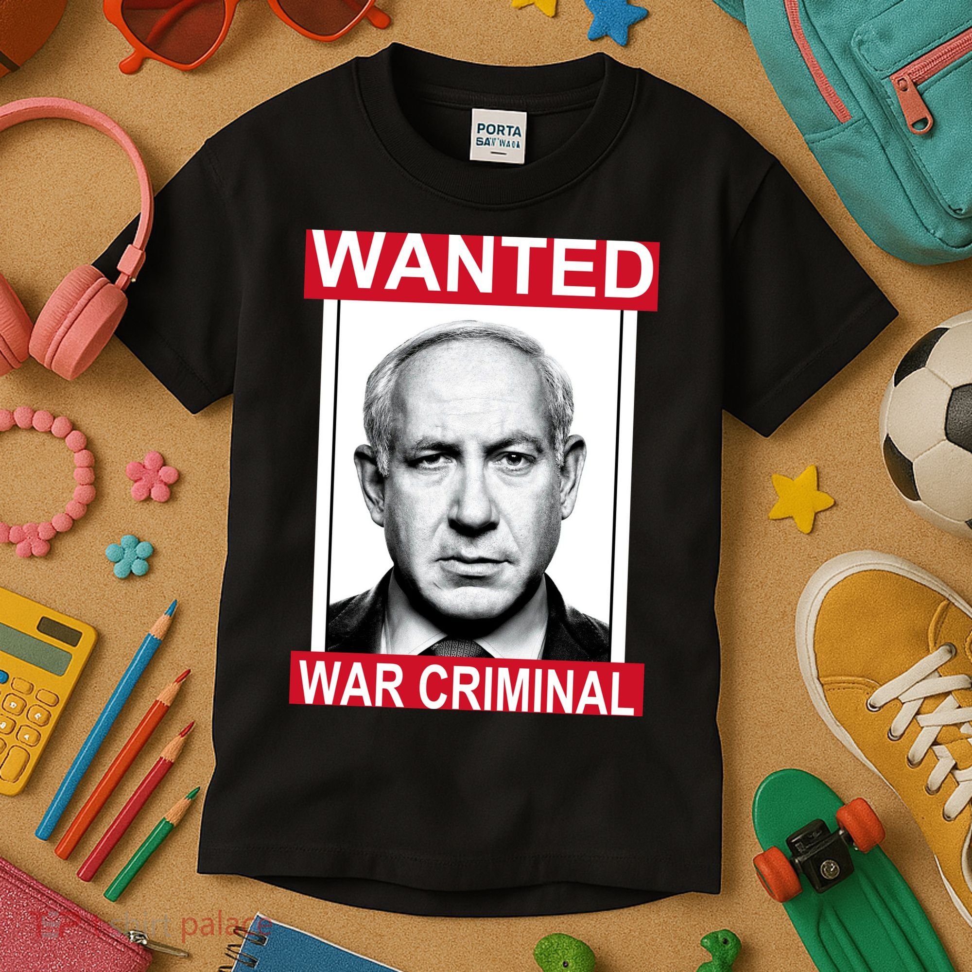 Netanyahu Parody Wanted Poster Bibi Kids T-Shirt