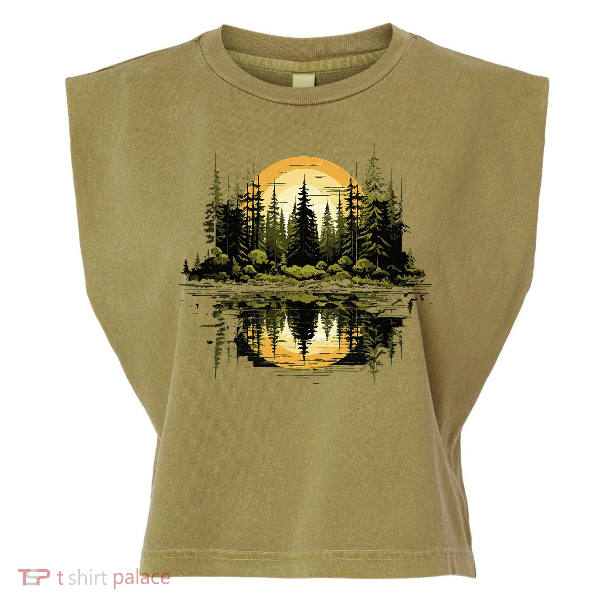 Nature Reflection Forest Trees Outdoor Wildlife Garment-Dyed Women's Muscle Tee