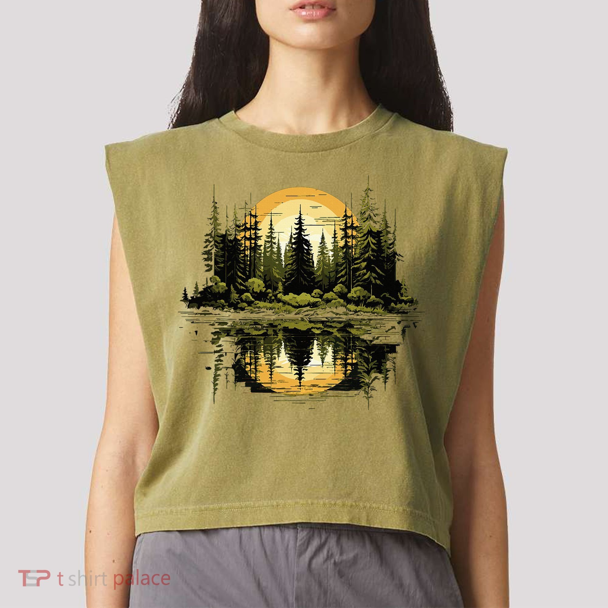 Nature Reflection Forest Trees Outdoor Wildlife Garment-Dyed Women's Muscle Tee