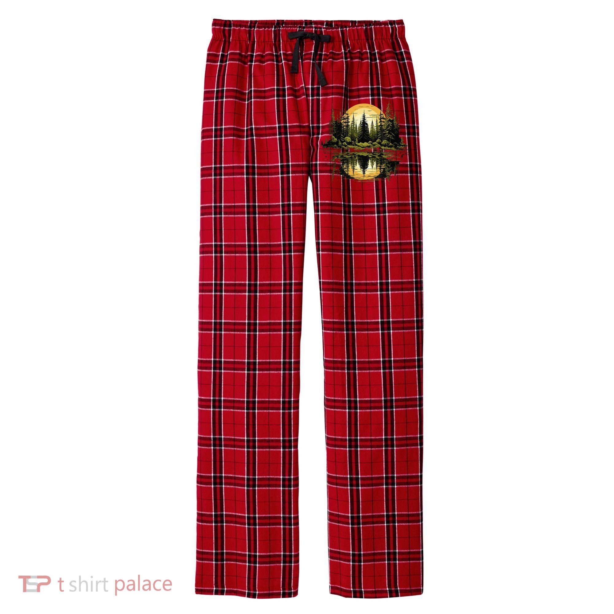 Nature Reflection Forest Trees Outdoor Wildlife Men's Flannel Plaid Pajama Pants