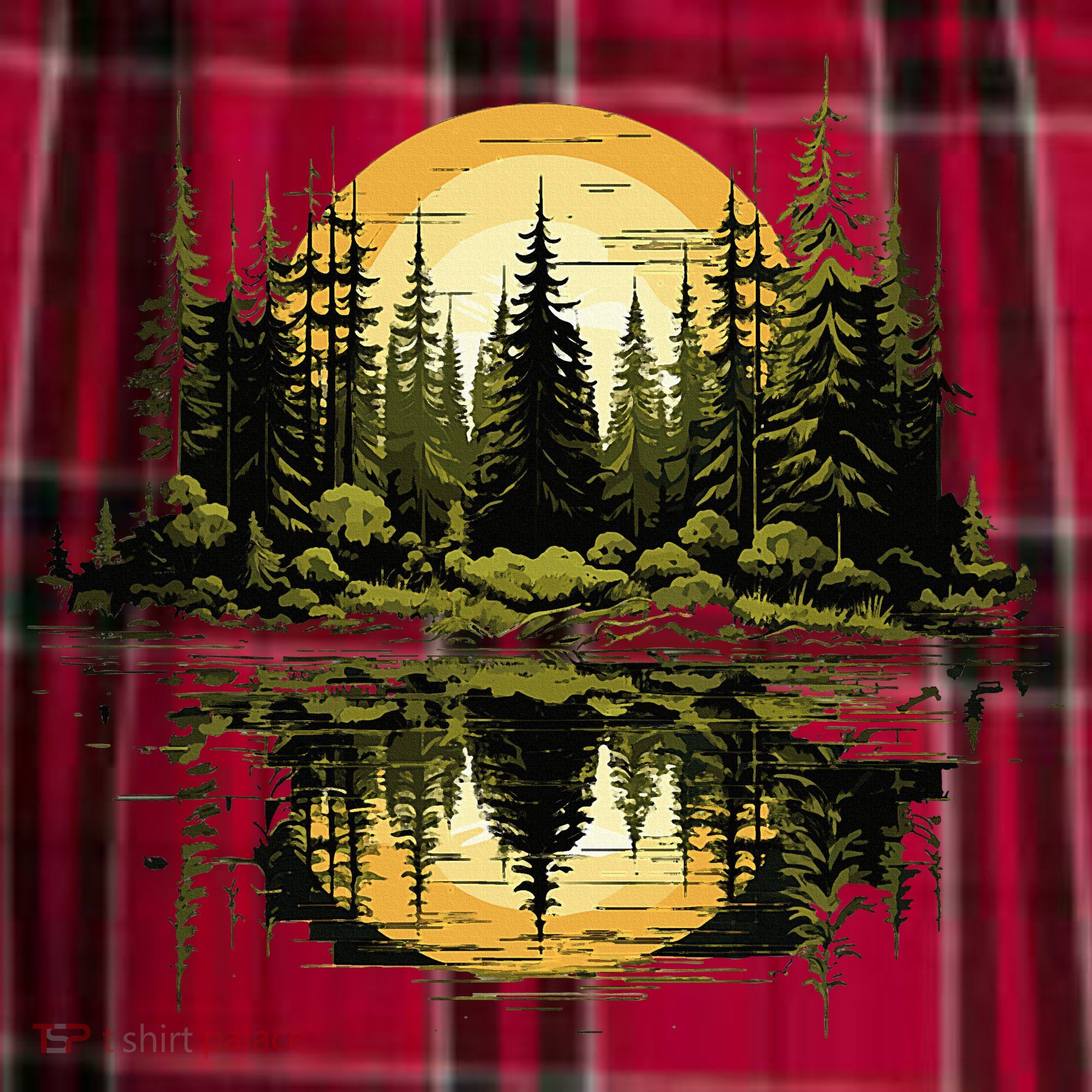 Nature Reflection Forest Trees Outdoor Wildlife Men's Flannel Plaid Pajama Pants