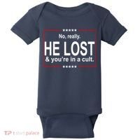 No Really He Lost And You're In A Cult Baby Bodysuit thumb 0