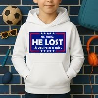 No Really He Lost & You're In A Cult Kids Hoodie thumb 2