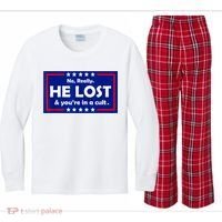 No Really He Lost & You're In A Cult Kids Long Sleeve Plaid Pajama Set thumb 0