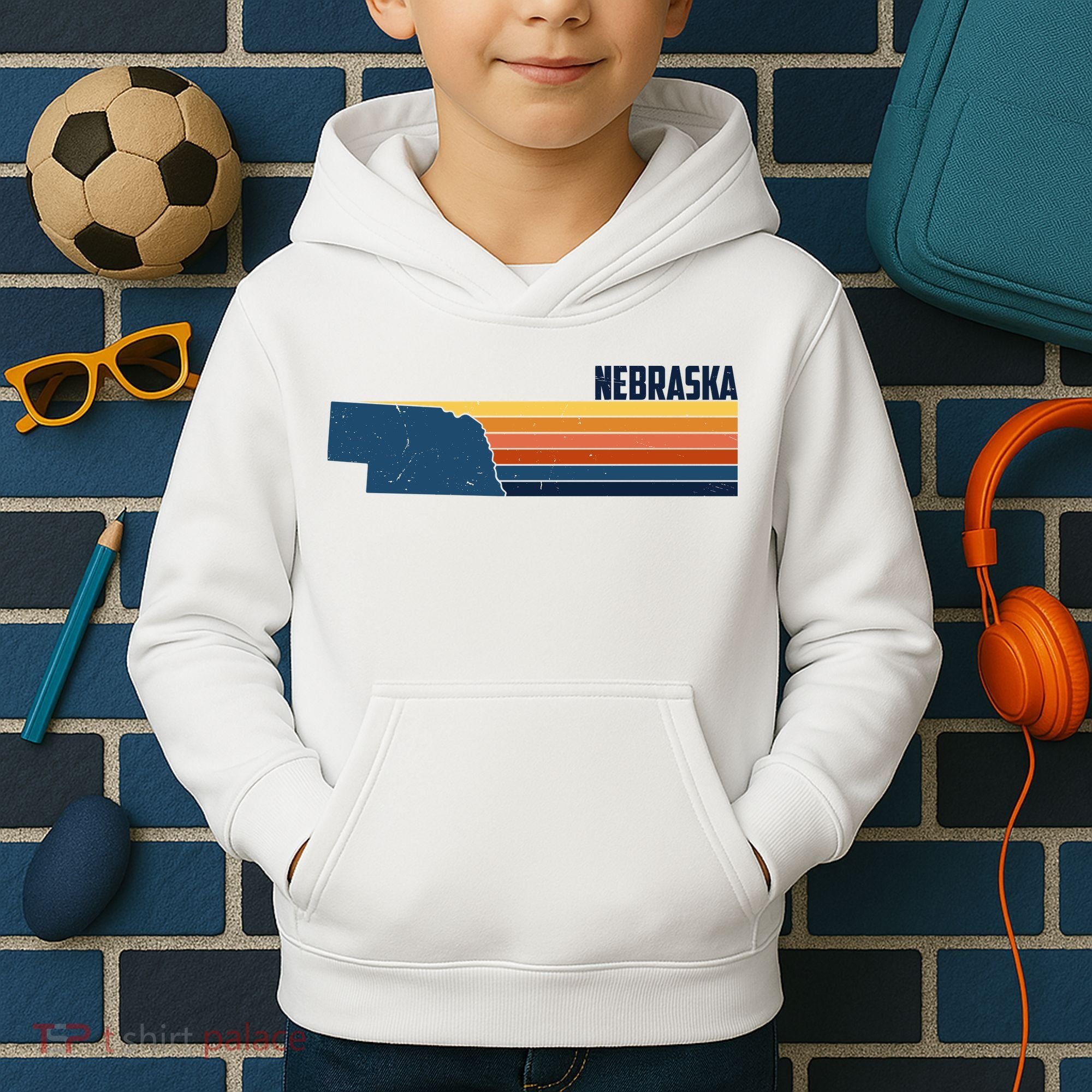 Nebraska Retro United States Kids Hoodie