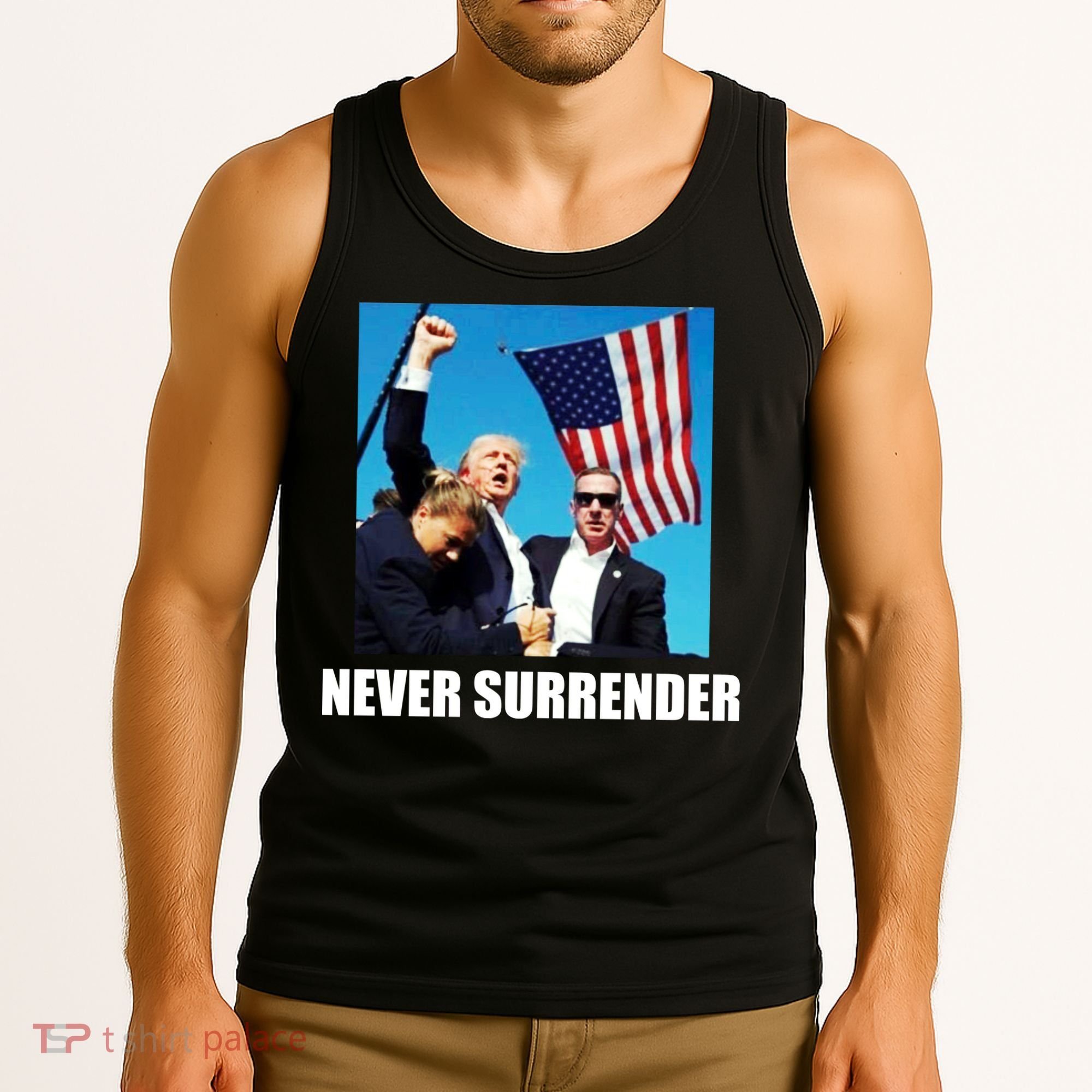 Never Surrender 2024 Take America Back Pennsylvania Rally Shooting Tank Top