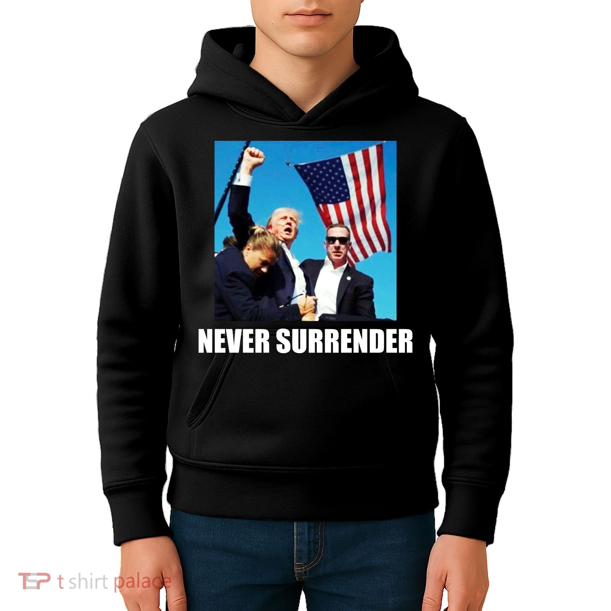 Never Surrender 2024 Take America Back Pennsylvania Rally Shooting Kids Hoodie