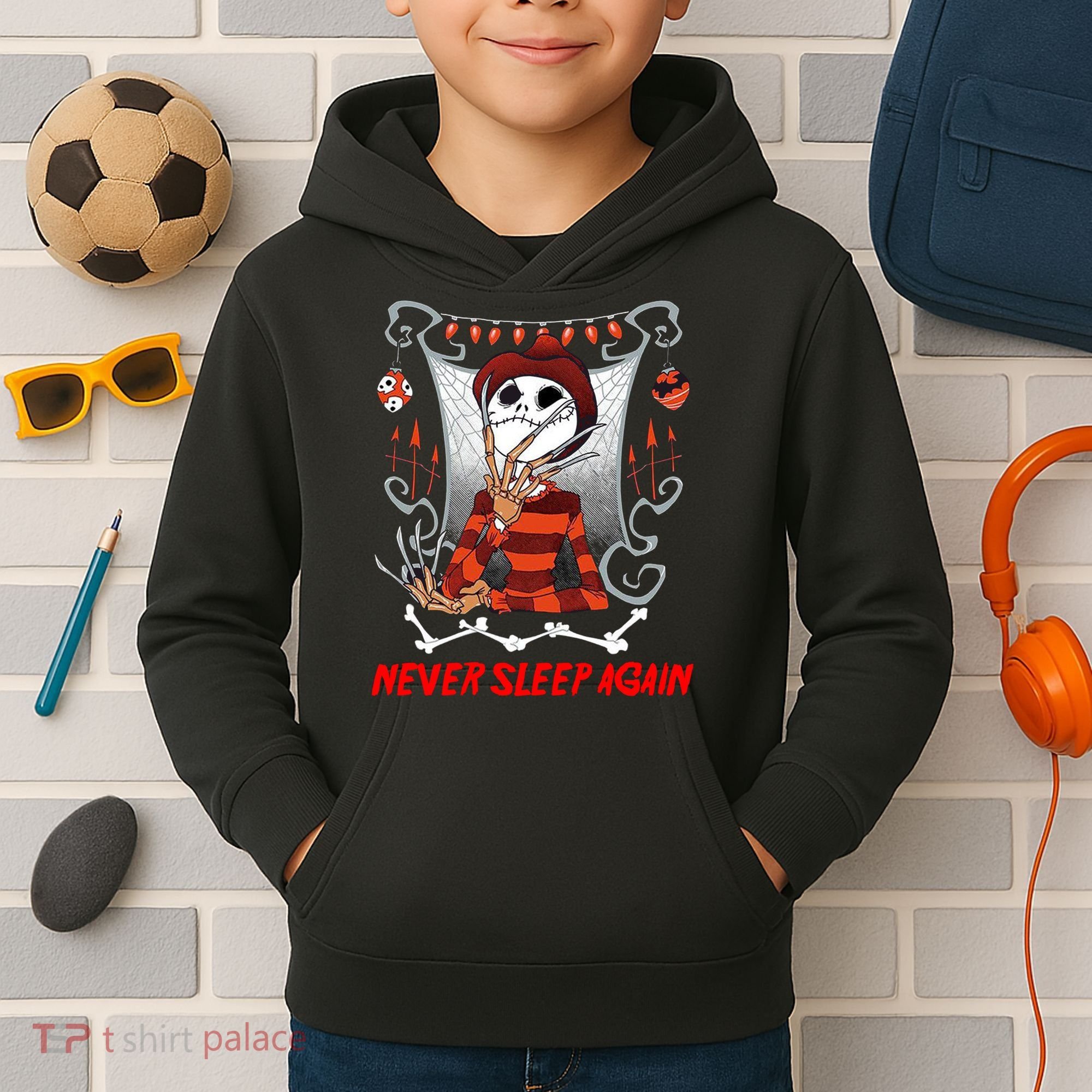 Never Sleep Again Scary Horror Nightmare Halloween Costume Kids Hoodie