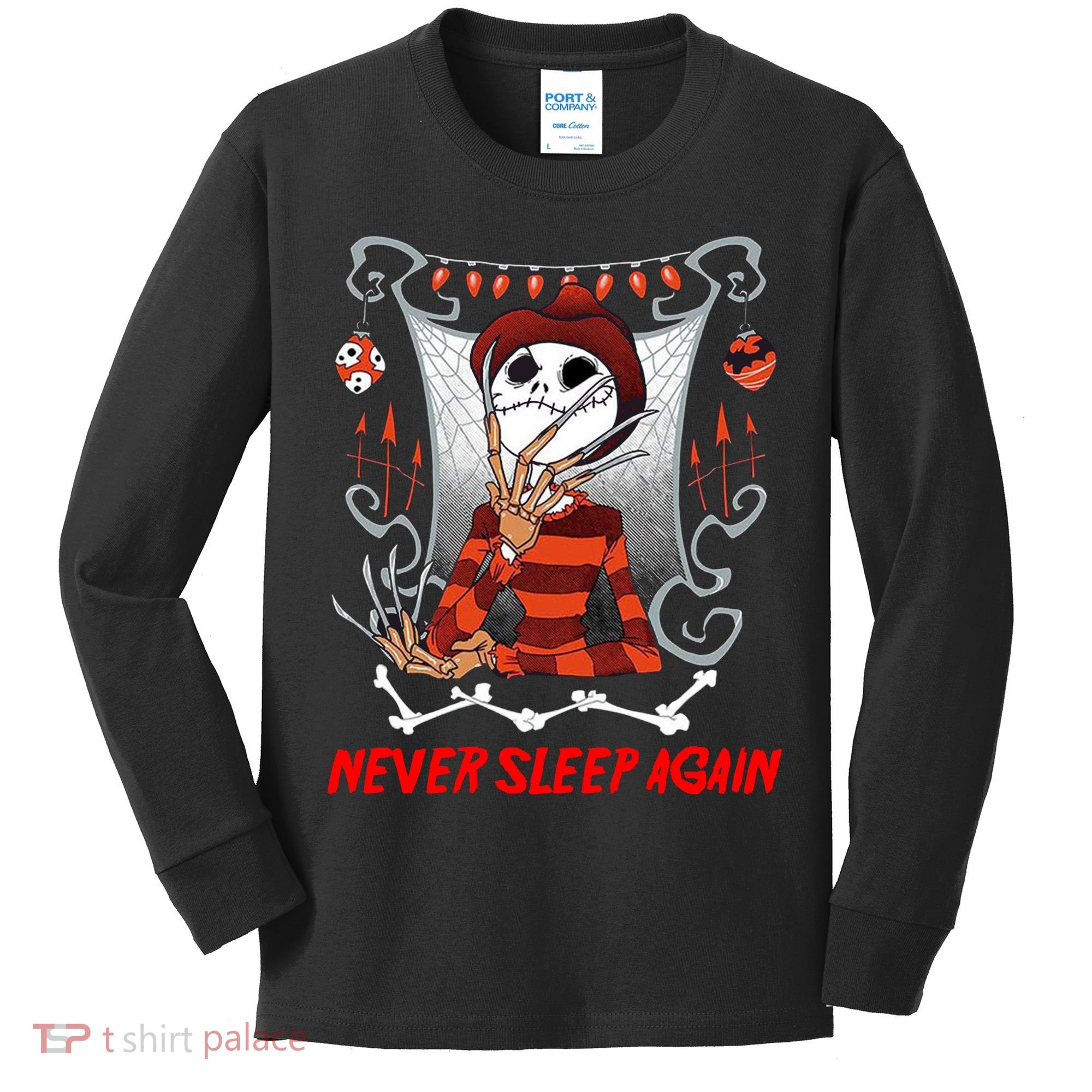 Never Sleep Again Scary Horror Nightmare Halloween Costume Kids Long Sleeve Shirt