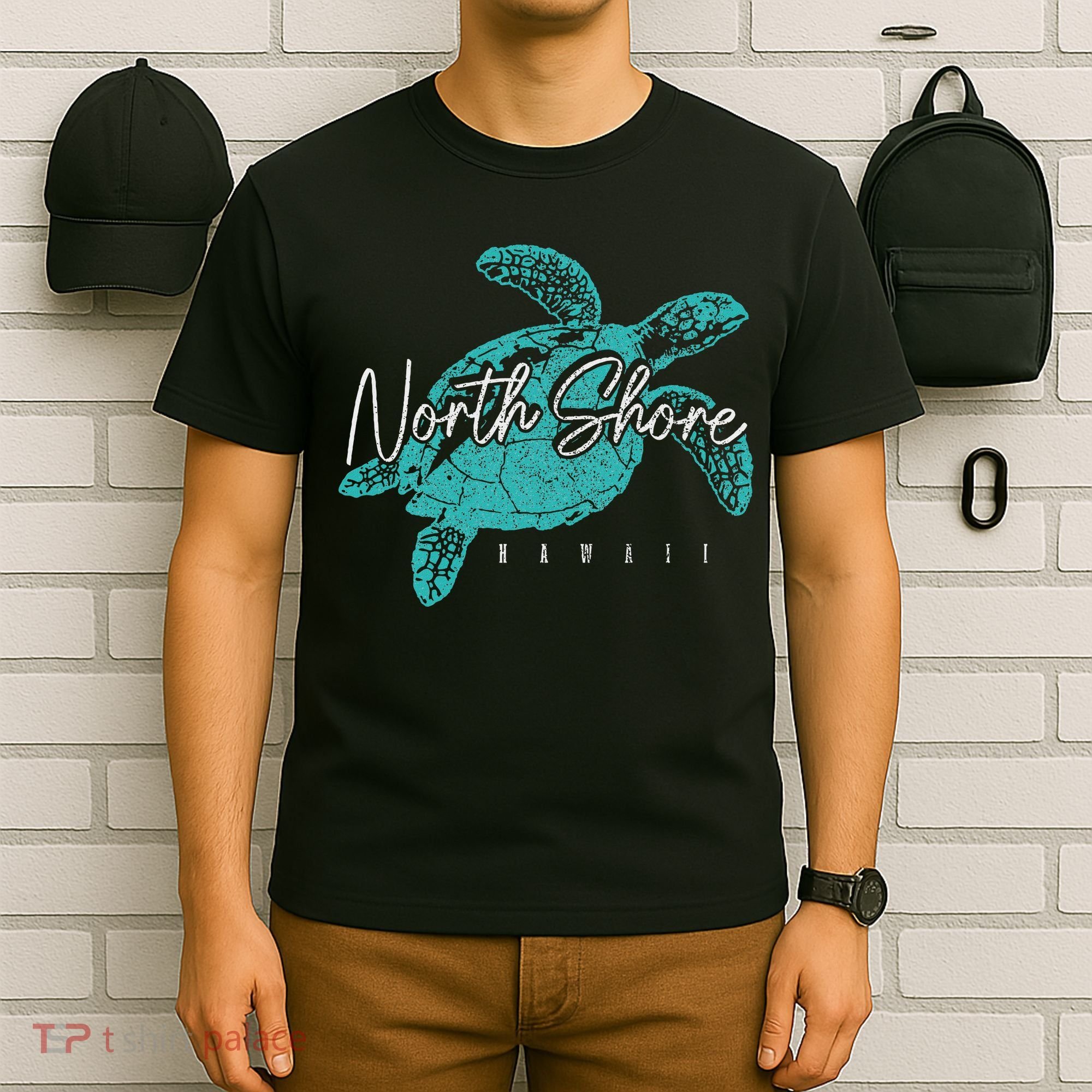 North Shore Beach Hawaii Surfer Diving Hawaiian Sea Turtle T-Shirt