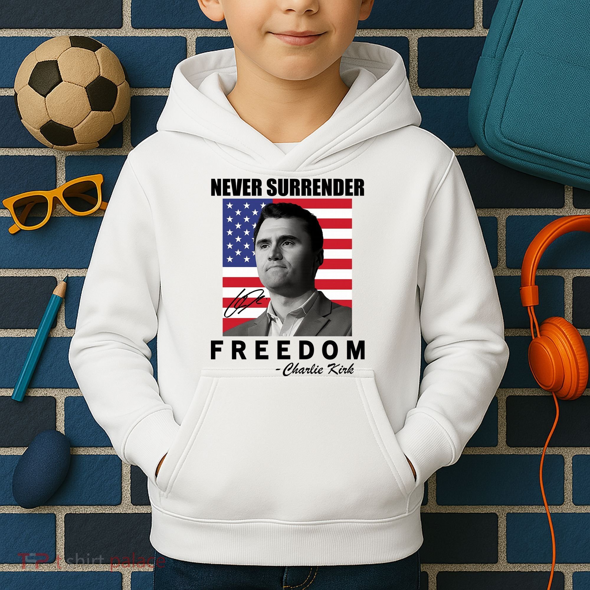 Never Surrender Charlie Kirl Freedom Kids Hoodie