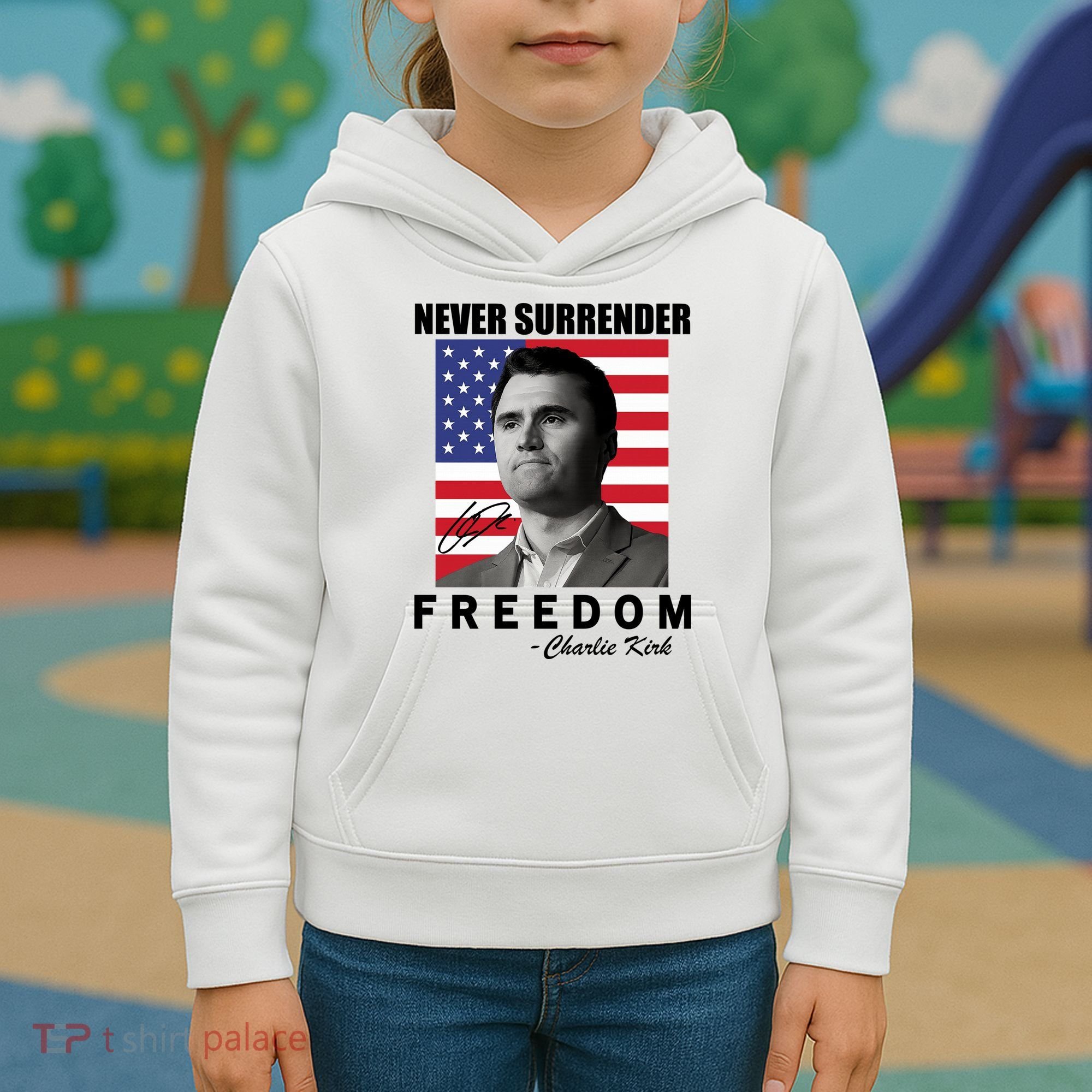 Never Surrender Charlie Kirl Freedom Kids Hoodie