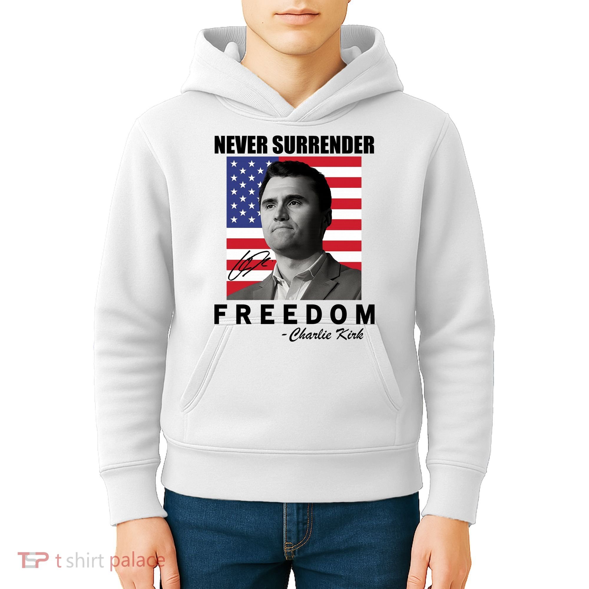 Never Surrender Charlie Kirl Freedom Kids Hoodie