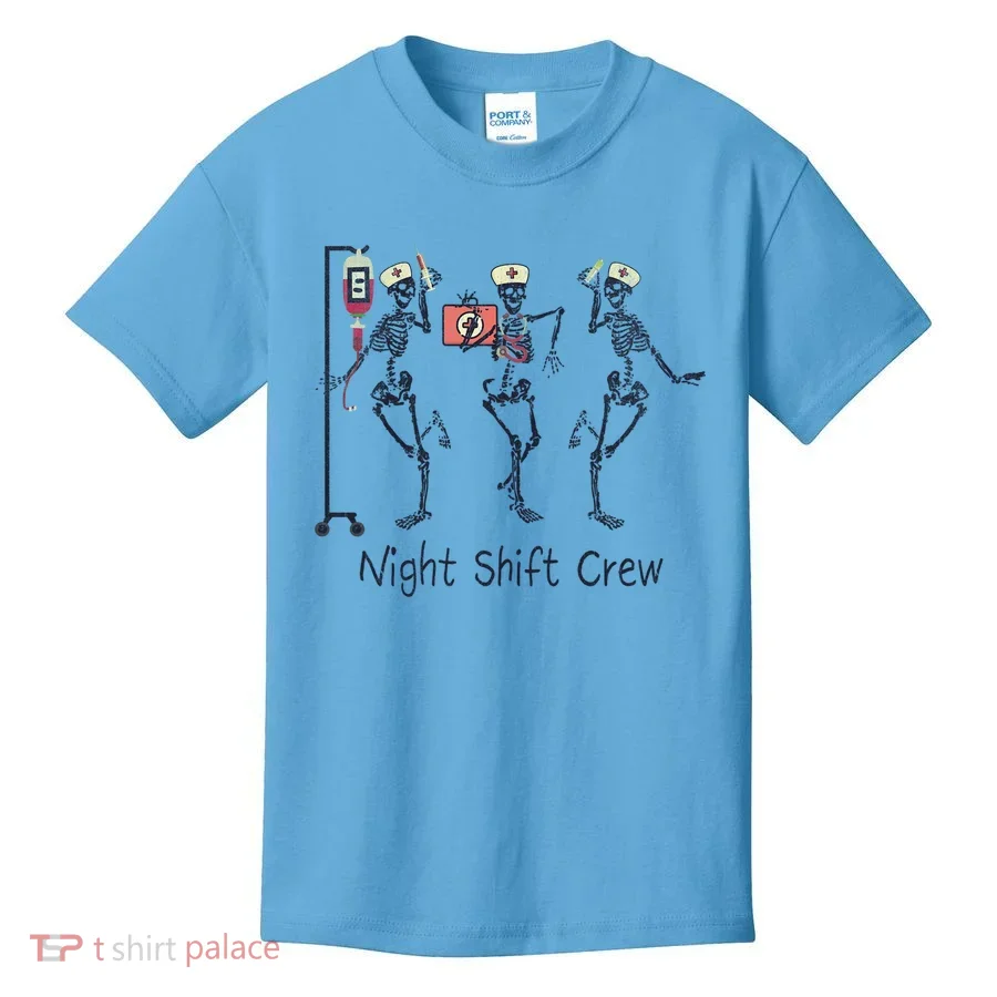 Night Shift Crew Funny Nurse Skeleton Great Gift Kids T-Shirt