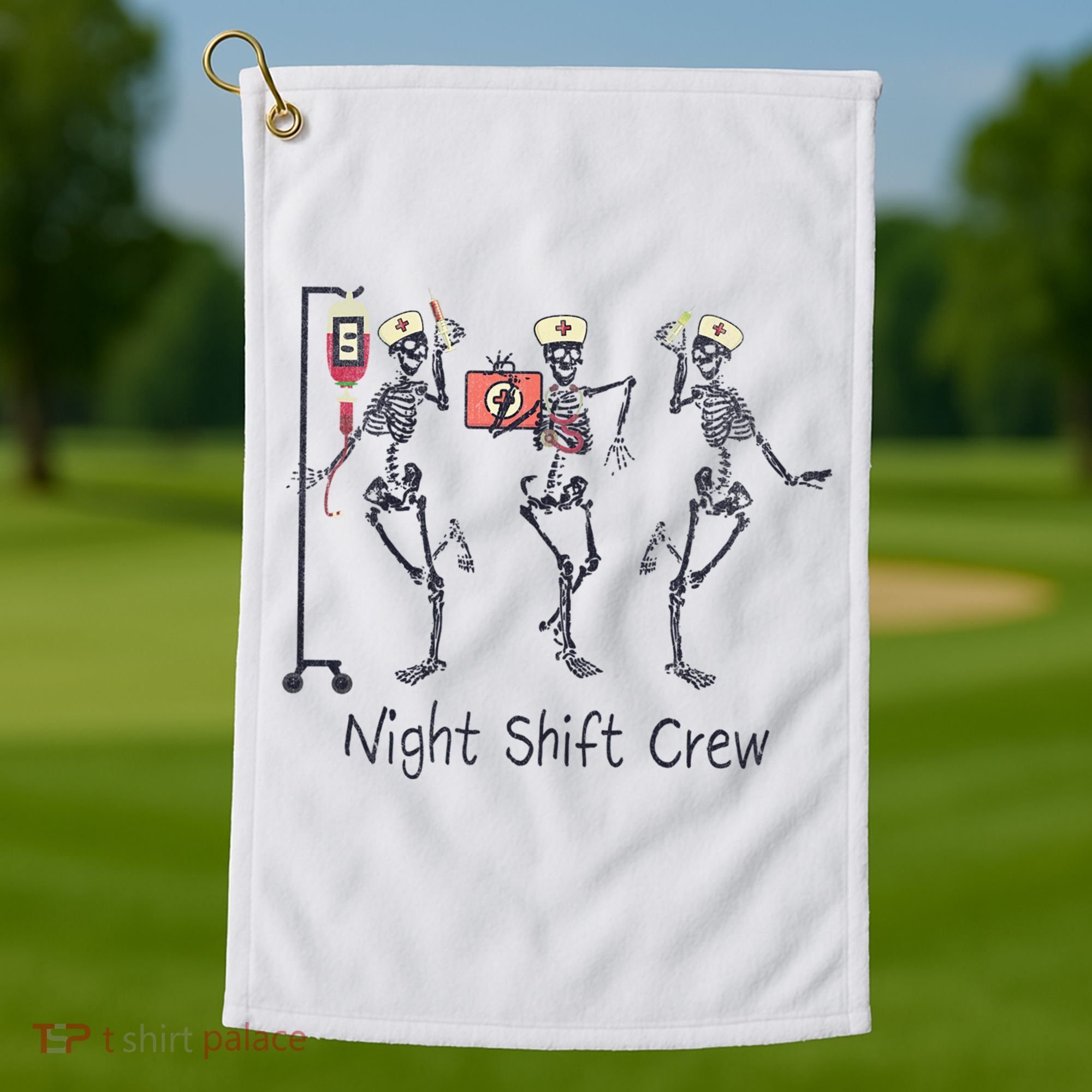 Night Shift Crew Funny Nurse Skeleton Great Gift Golf Towel