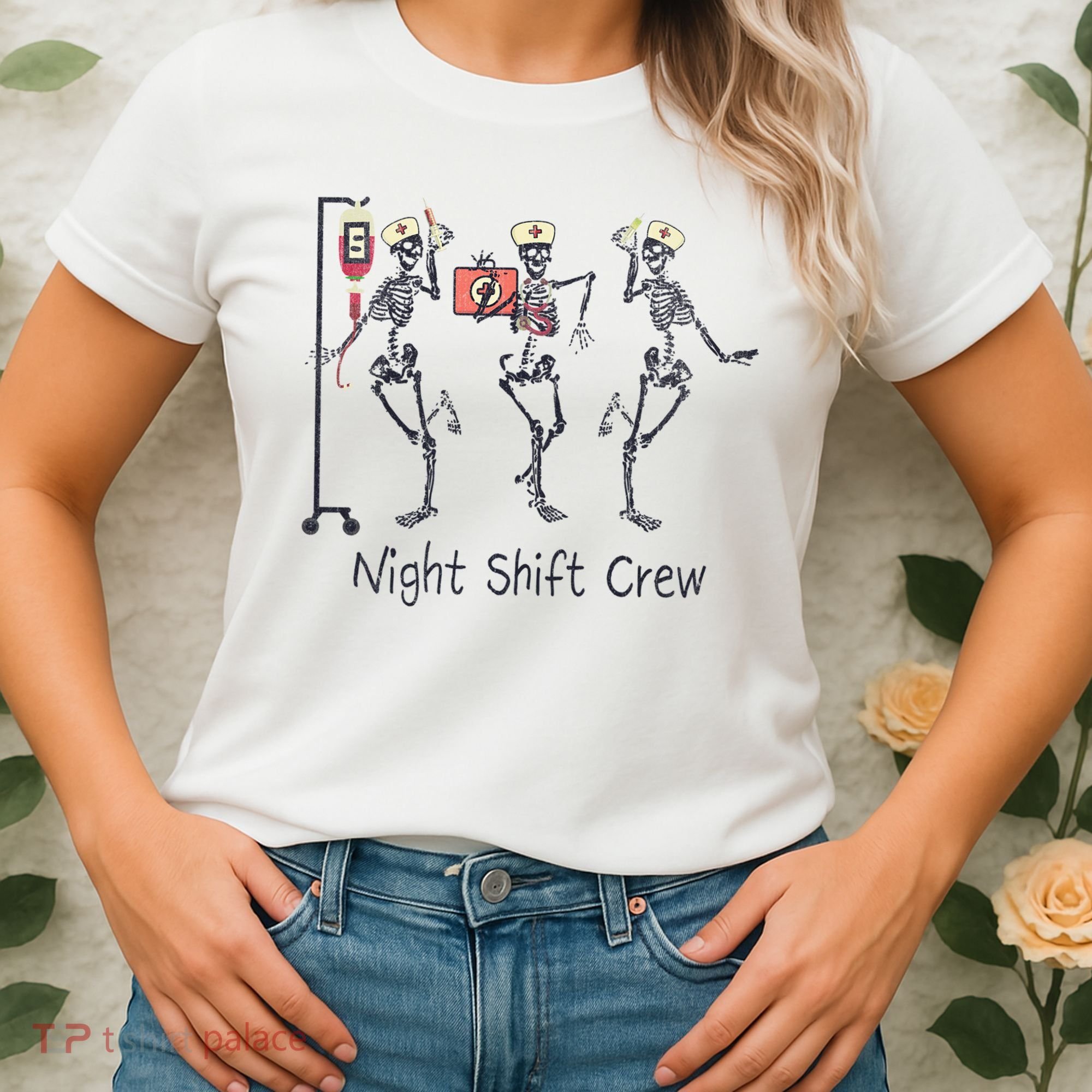 Night Shift Crew Funny Nurse Skeleton Great Gift Women's T-Shirt