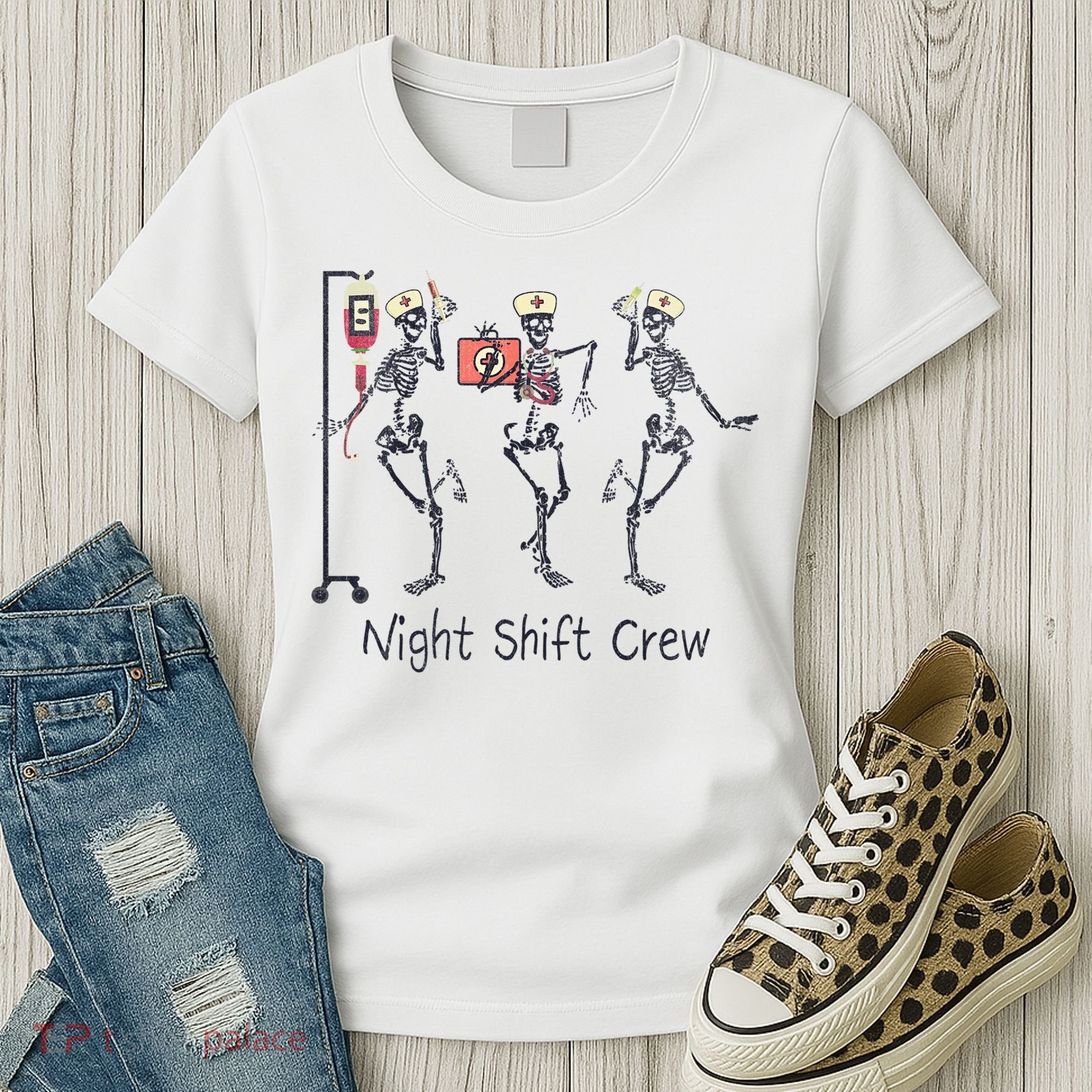 Night Shift Crew Funny Nurse Skeleton Great Gift Women's T-Shirt