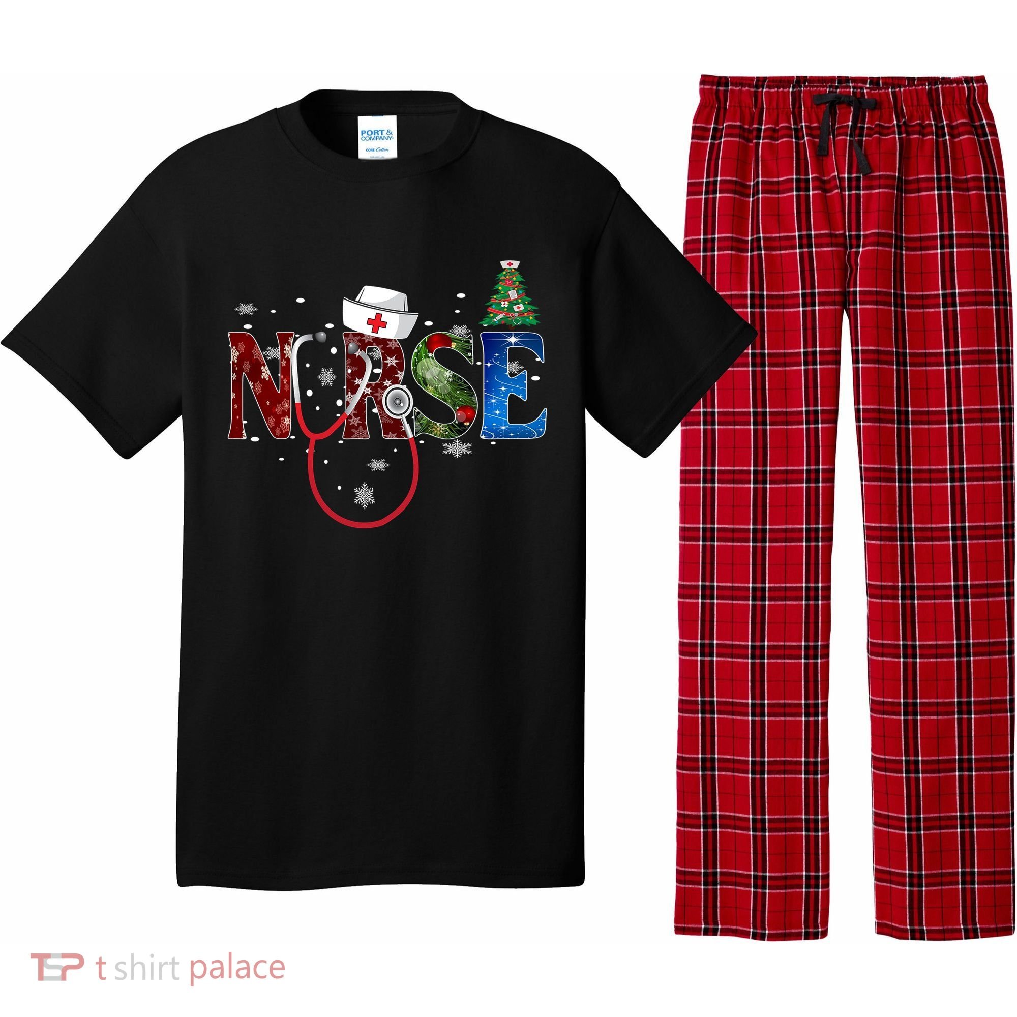 Nurse Stethoscope Christmas Tree Decor Gift Pajama Set