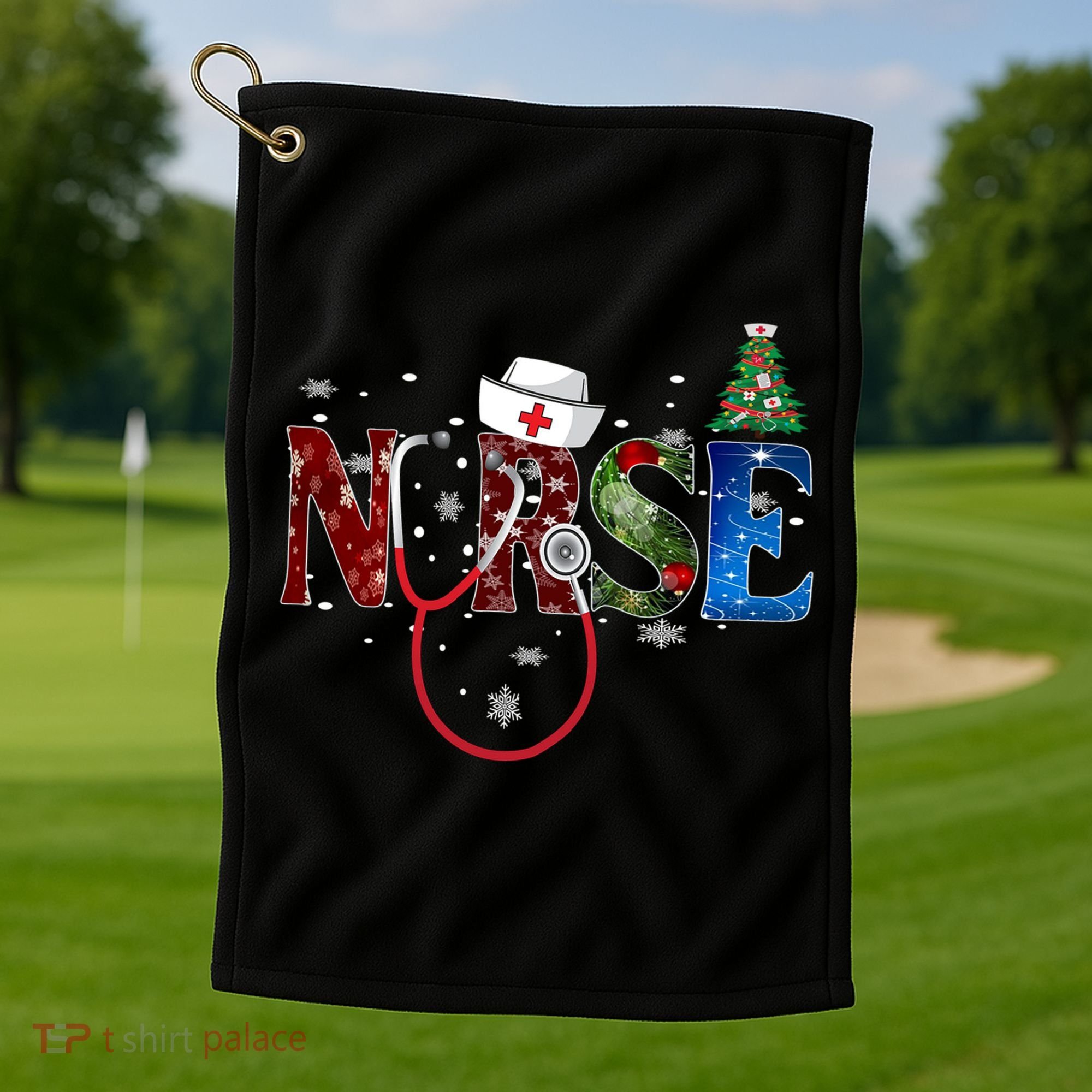 Nurse Stethoscope Christmas Tree Decor Gift Golf Towel