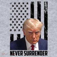 Never Surrender Donald Trump American Flag Mugshot Women's Racerback Cropped Tank thumb 2