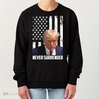 Never Surrender Donald Trump American Flag Mugshot Women's Sweatshirt thumb 0