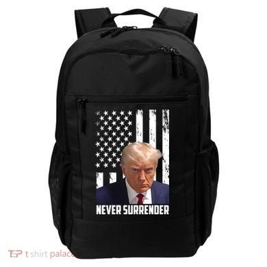 Never Surrender Donald Trump American Flag Mugshot Backpack