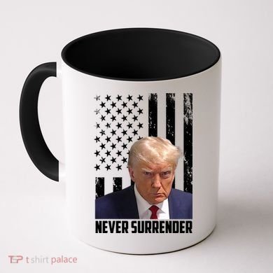 Never Surrender Donald Trump American Flag Mugshot Coffee Mug