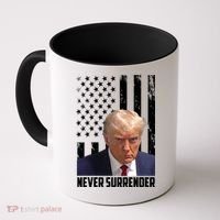 Never Surrender Donald Trump American Flag Mugshot Coffee Mug thumb 0