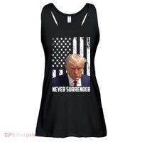 Never Surrender Donald Trump American Flag Mugshot Ladies Essential Flowy Tank thumb 0