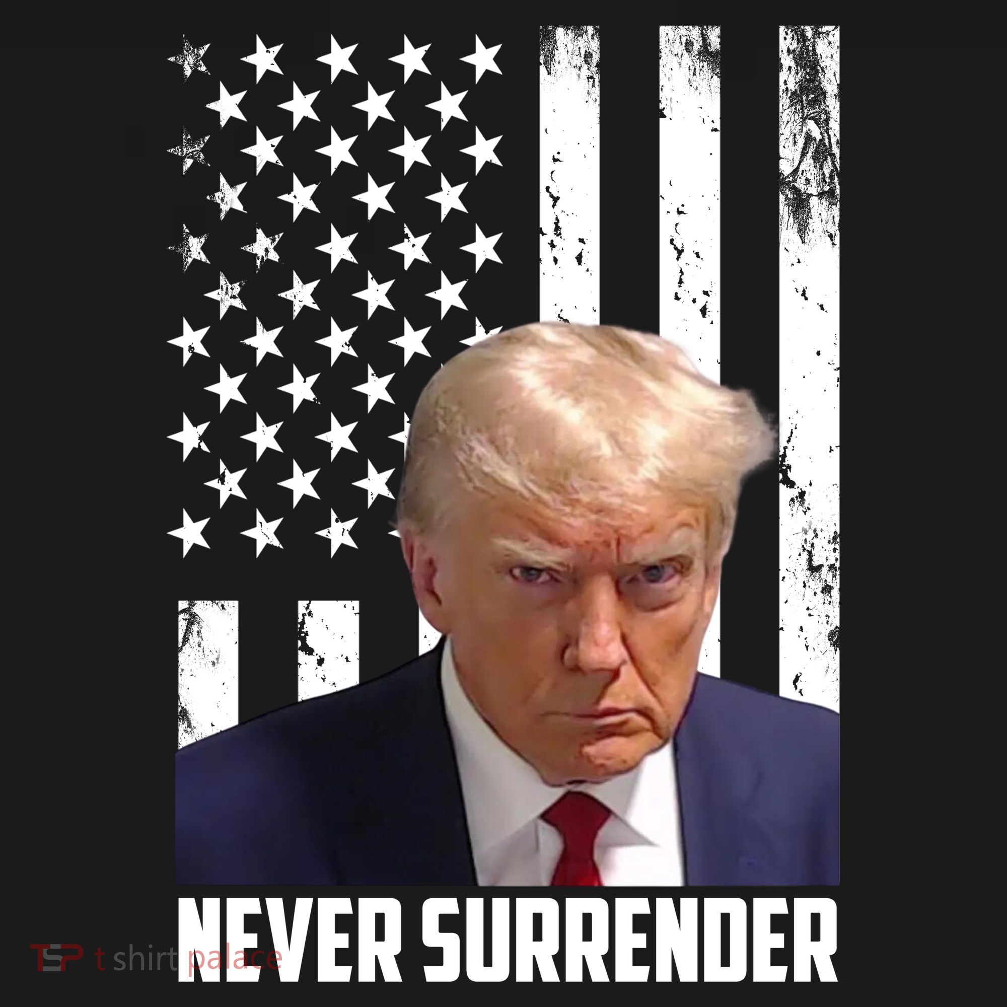 Never Surrender Donald Trump American Flag Mugshot PosiCharge Competitor Tank