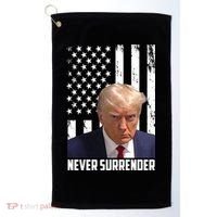 Never Surrender Donald Trump American Flag Mugshot Golf Towel thumb 0