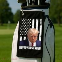 Never Surrender Donald Trump American Flag Mugshot Golf Towel thumb 2