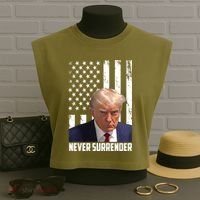 Never Surrender Donald Trump American Flag Mugshot Garment-Dyed Women's Muscle Tee thumb 3