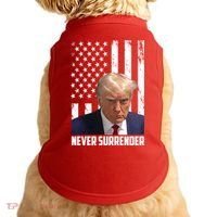 Never Surrender Donald Trump American Flag Mugshot Doggie Tank thumb 0