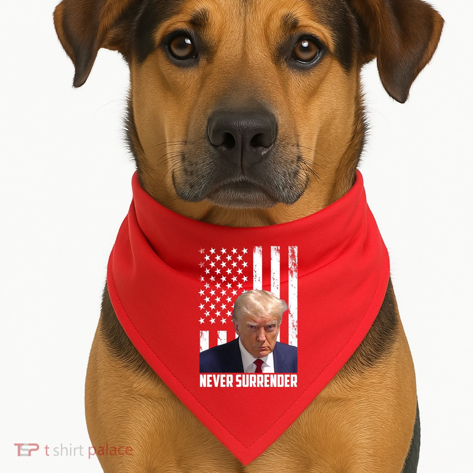 Never Surrender Donald Trump American Flag Mugshot USA-Made Doggie Bandana